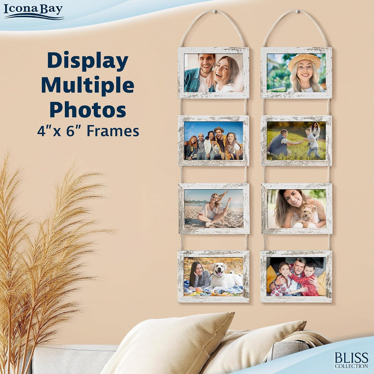 4x6 Hanging Picture Frames Collage with 8 Openings - Distressed White, 2 PK