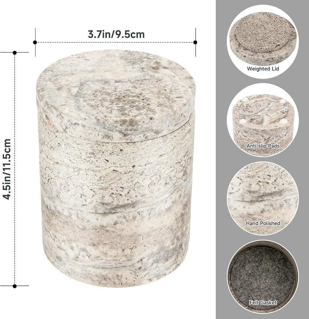 Natural Marble Canister, Cotton Swab Holder with Lid