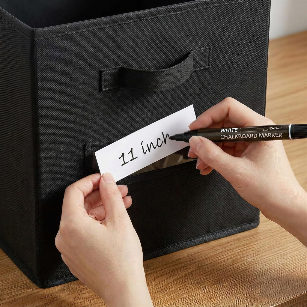 Storage Bins,11" Cube Storage Bin with Labels,10pcs,Black