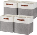 Temary 12 Inch Storage Baskets Foldable Fabric Storage Cubes 4PCs Storage Bins Organizer with Handles, Baskets for Organizing Clothes, Towels (White & Grey, 12 x 12 x 12)