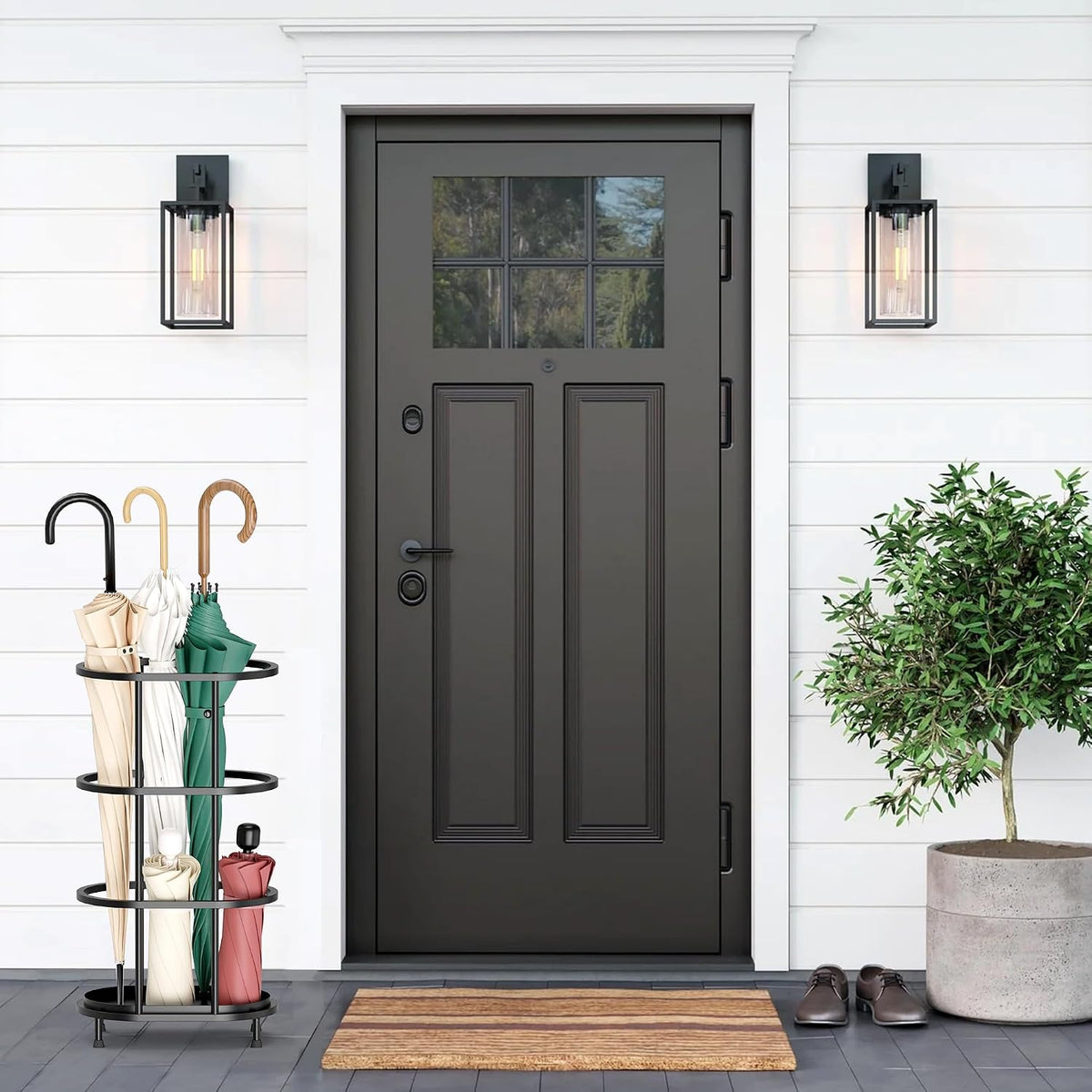 Alyoen Umbrella Stands for Entryway, Large Metal Umbrella Holder 6.89 x 10.8 x 21.34 Inches with Adjustable Feet, Decor Freestanding Elliptical Openwork Umbrella Rack for Home Office