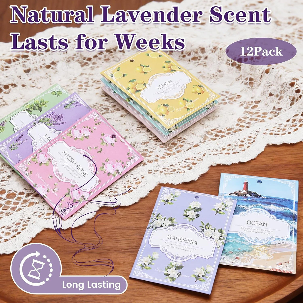 Rose Sachets for Drawers and Closets - 12 Pack Long Lasting Odor Eliminator Bags, Natural Fresh Scent for Wardrobe, Storage, Car & Home, Air Freshener Sachets