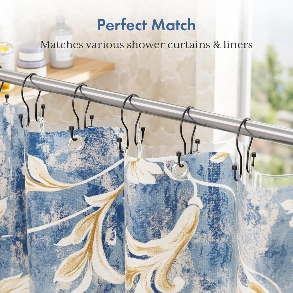 Bathway Shower Curtain Hooks Black Shower Curtain Rings, Shower Curtain Hangers Sturdy Double Hook Shower Curtain Hooks Rust Proof, Smooth Metal Shower Hooks for Shower Curtain, 12Pcs Shower Rod Hooks