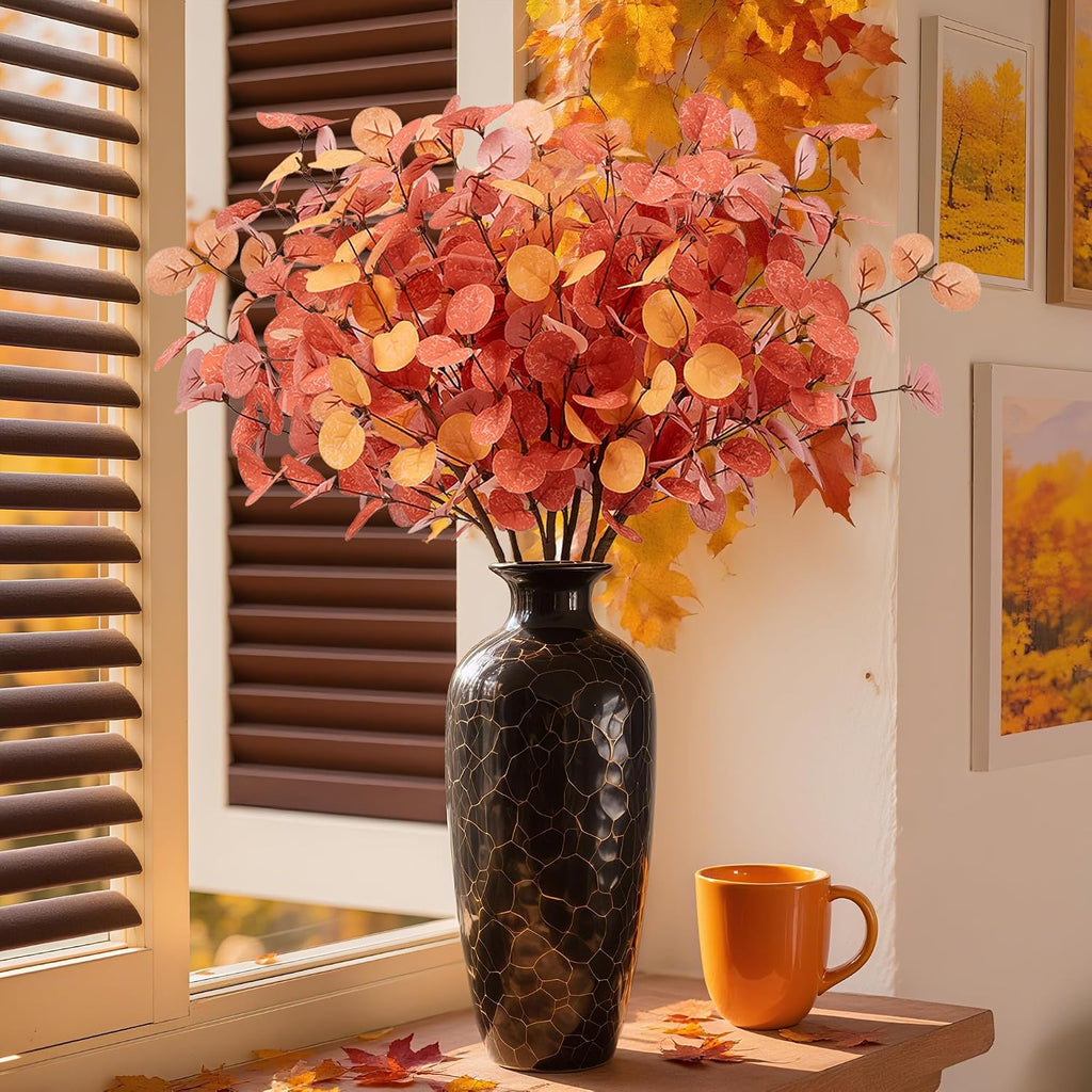SITUMEIZI 6 Pcs Thanksgiving Decoraitons Fall Stems Eucalyptus Artificial Flowers with Eucalyptus Leaves Autumn Decor for Office and Home Fall Halloween Table Centerpiece Floral Arrangement Decor