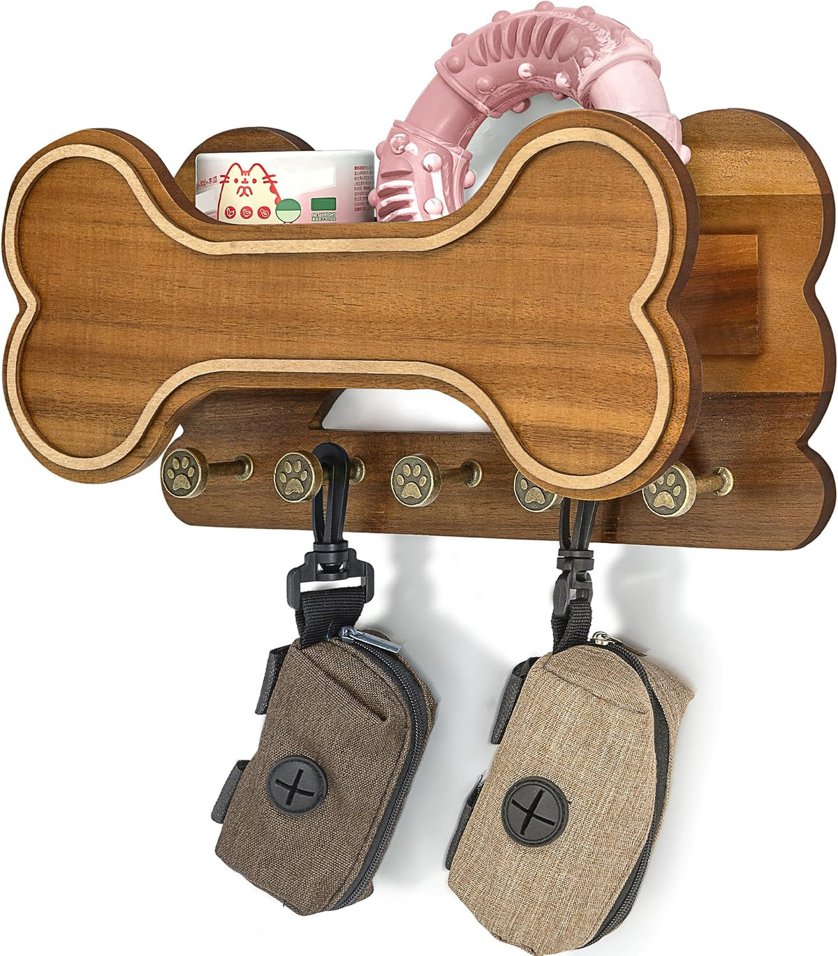 MTERSN Dog Leash Holder for Wall with Shelf for Pet Adoption Gift, Brown