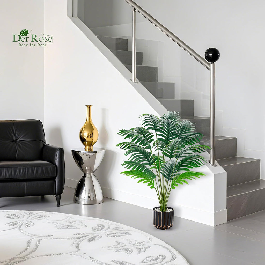 Der Rose 28" Fake Palm Tree, Artificial Plants Indoor with Black Gold Pot