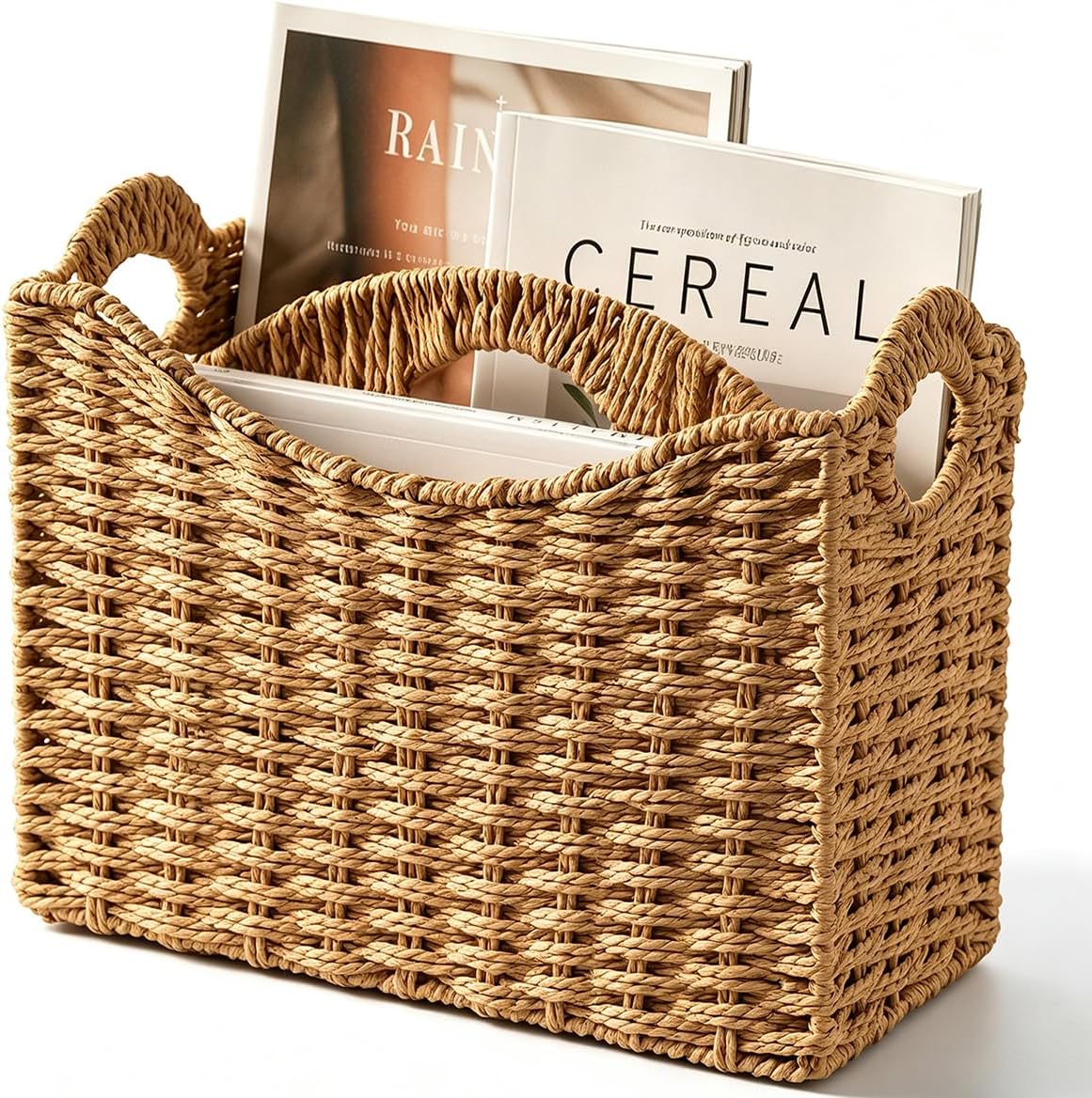 Wicker Magazine Holder,Handwoven Magazine Basket,Paper Rope Magazine Rack