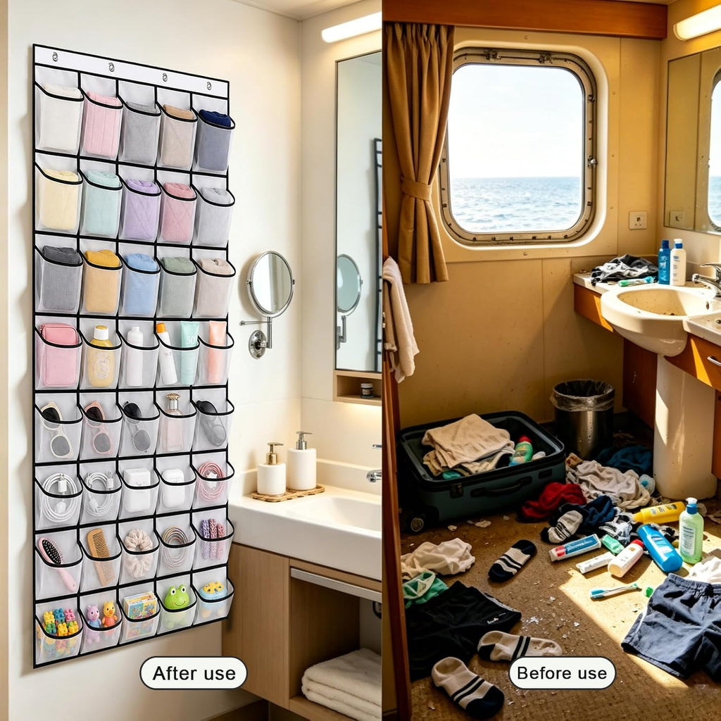 Cruise Ship Magnetic Door Organizer, 40 Pockets Over The Door Cruise Cabin Storage Shoe Rack with and 4 Strong Anti Scratch Magnets Carry Bag for 2026 Cruise Essentials Travel Organization