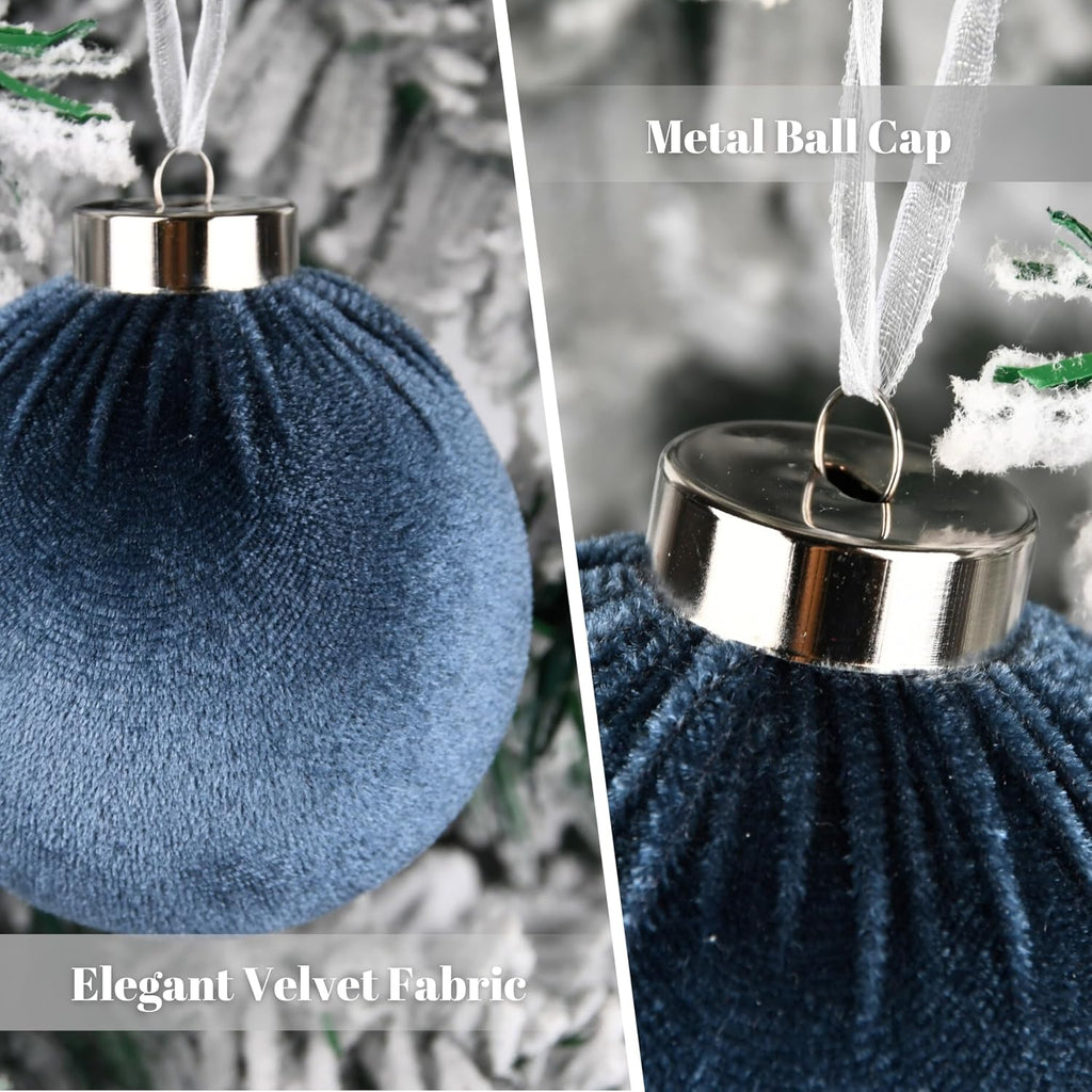 Velvet Christmas Ornaments Balls for Tree - 15pcs Blue Shatterproof Christmas Ornaments for Xmas Decorations - Multicolor Royal Dusty Blue, 80mm 3.15inch