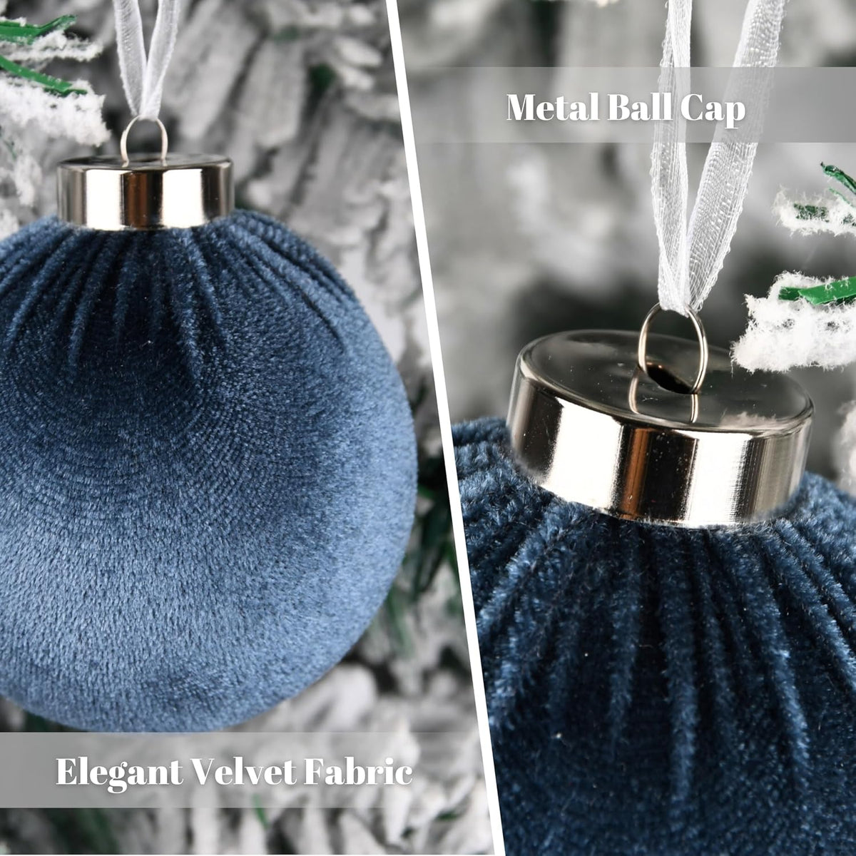 Velvet Christmas Ornaments Balls for Tree - 15pcs Blue Shatterproof Christmas Ornaments for Xmas Decorations - Multicolor Royal Dusty Blue, 80mm 3.15inch