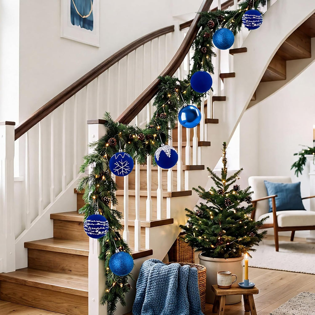 Syhood 12 Pcs Royal Blue Velvet Christmas Ball 3.15 Inch Flocked Ornament