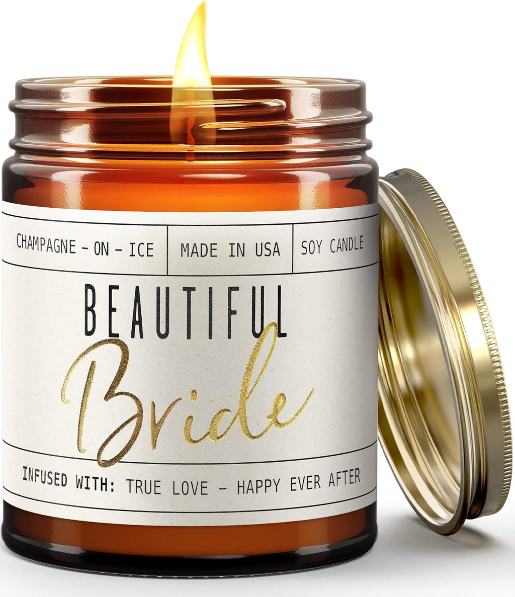 Bridal Shower Gifts Ideas, Best Bridal Shower Gifts for Bride to Be, Bride Gift -' Soy Wedding Candle, w/Champagne on Ice I Bachelorette Gift I 50Hr Burn, USA Made