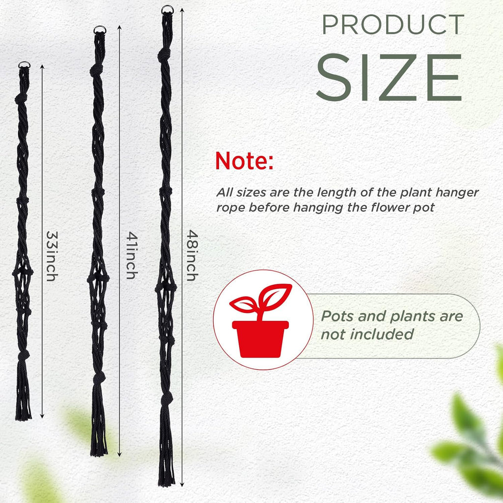 EBOOT 3 Pack 33 41 48 Inch Macrame Plant Hanger, Black, 4 Legs