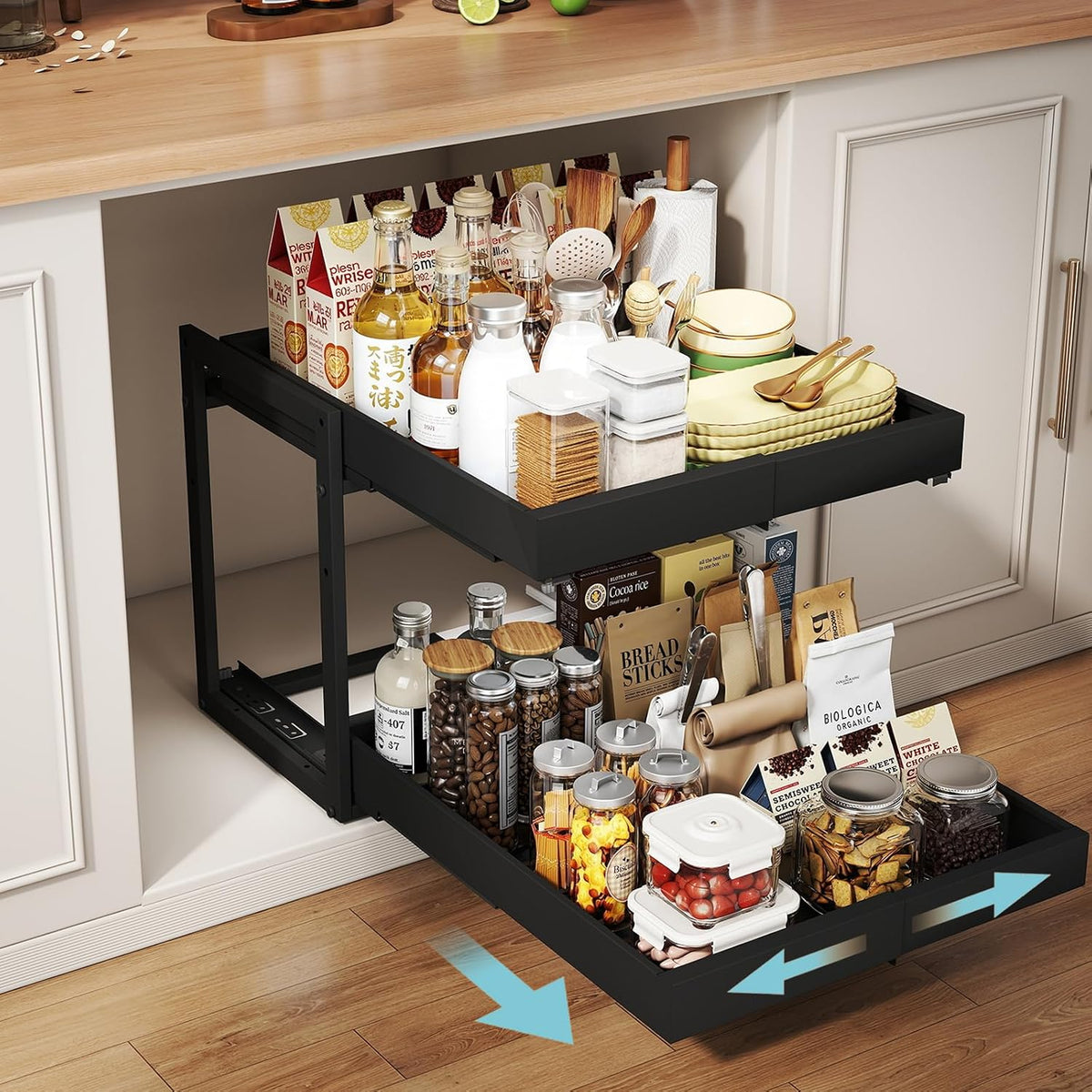 Golener 2-Tier Expandable Pull Out Cabinet Organizer, Cabinet Drawers, 21"D