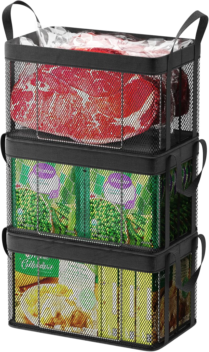 iSPECLE Freezer Organizer Bins - Large Baskets for 5 to 7 Cu.Ft, 3 Pack