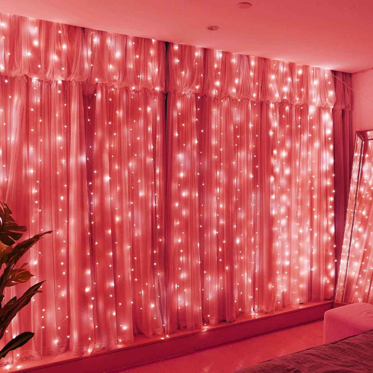 HXWEIYE 300LED Fairy Curtain Lights, 9.8x9.8Ft USB, Remote, 8 Modes & Timer