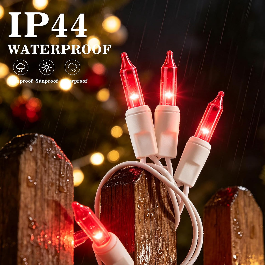 TW SHINE Christmas String Lights, 20FT 100 Count Incandescent White Wire Christmas Mini Lights, Waterproof Xmas String Lights for Outdoor Indoor Home Party Yard Decorations, Red