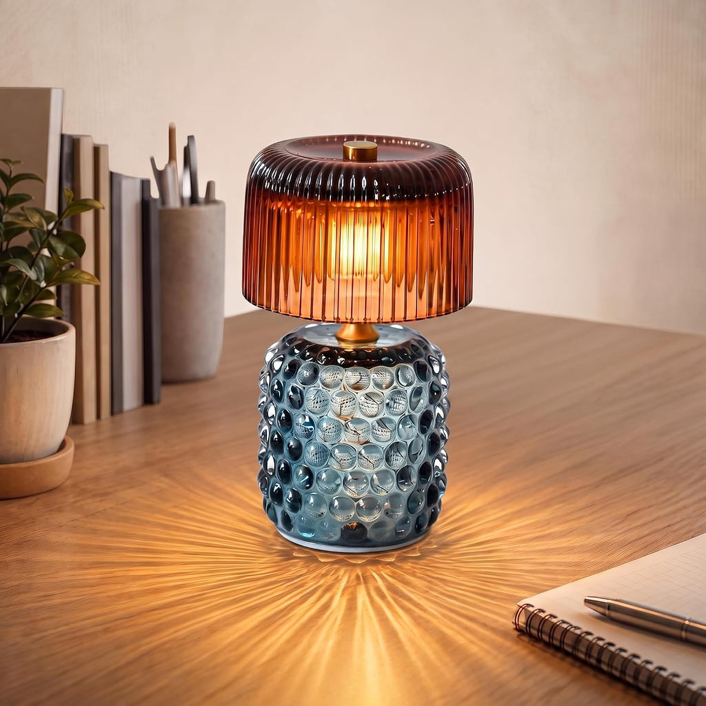 Battery Operated Table Lamp with Timer, Cordless Glass LED Night Light, Decorative Small Lamp for Bedroom Nightstand Living Room Entryway Stairway