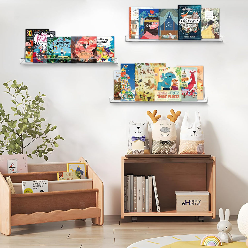 AMEITECH Acrylic Floating Shelves for Wall 6 Pack, 15" Acrylic Shelves for Room Decor, Book Shelf for Kids, Clear Hanging Display Shelf Organizer for Kitchen, Bedroom, Bathroon Organizers and Storage