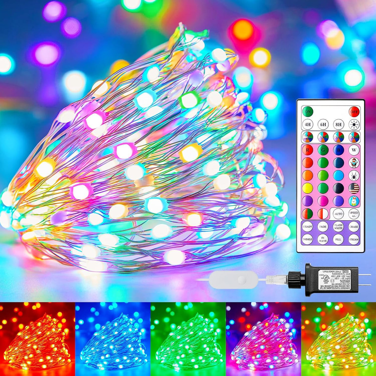 Color Changing Fairy Lights Plug in, 33FT 100 LED String Lights with Remote