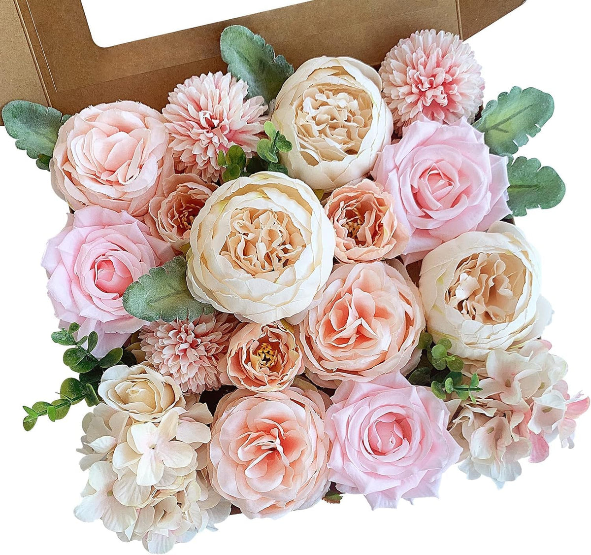 FACINOC Peonies Artificial Flowers Pink Silk Roses Blush Peony Bulk for DIY Wedding Bouquet Bridal Shower Decorations Fake Floral Arrangement Party Table Centerpieces Home Decor Indoor Peach Box 20pcs