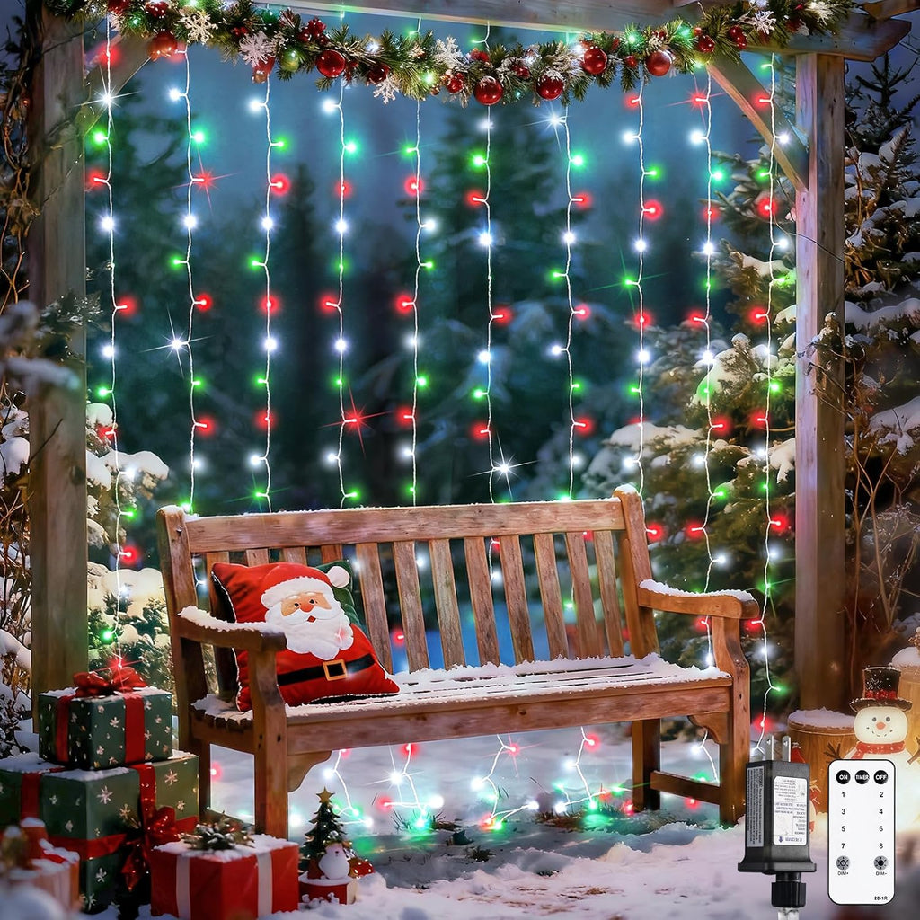 JMEXSUSS 300LED Red White and Green Christmas Curtain Lights with Remote