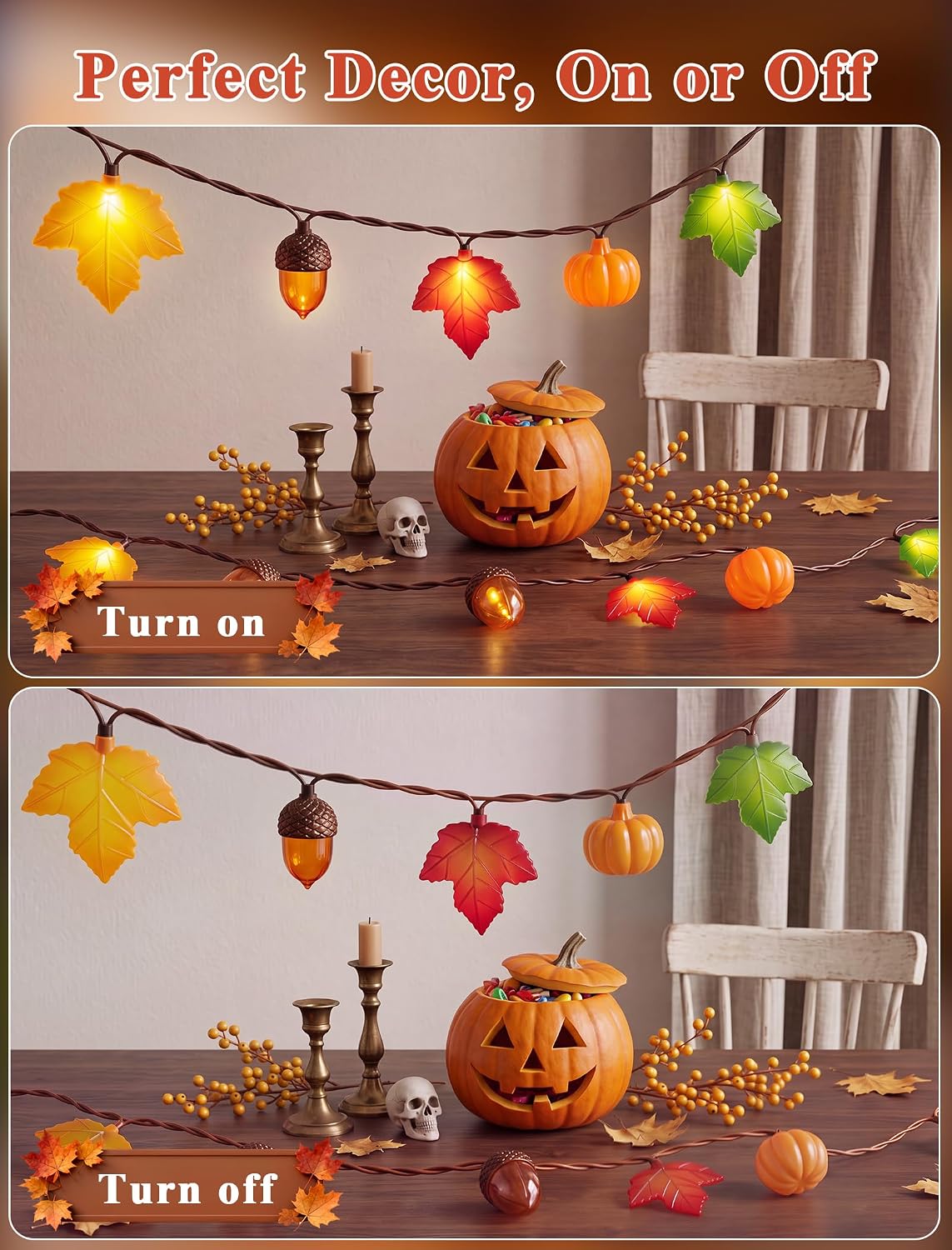 Fall Decor String Lights, 8.5FT 10 LED Thanksgiving Lights Outdoor Plug in