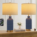 SIBRILLE 25" Ceramic Table Lamps Set of 2, Blue, USB-C/USB-A & AC Outlet