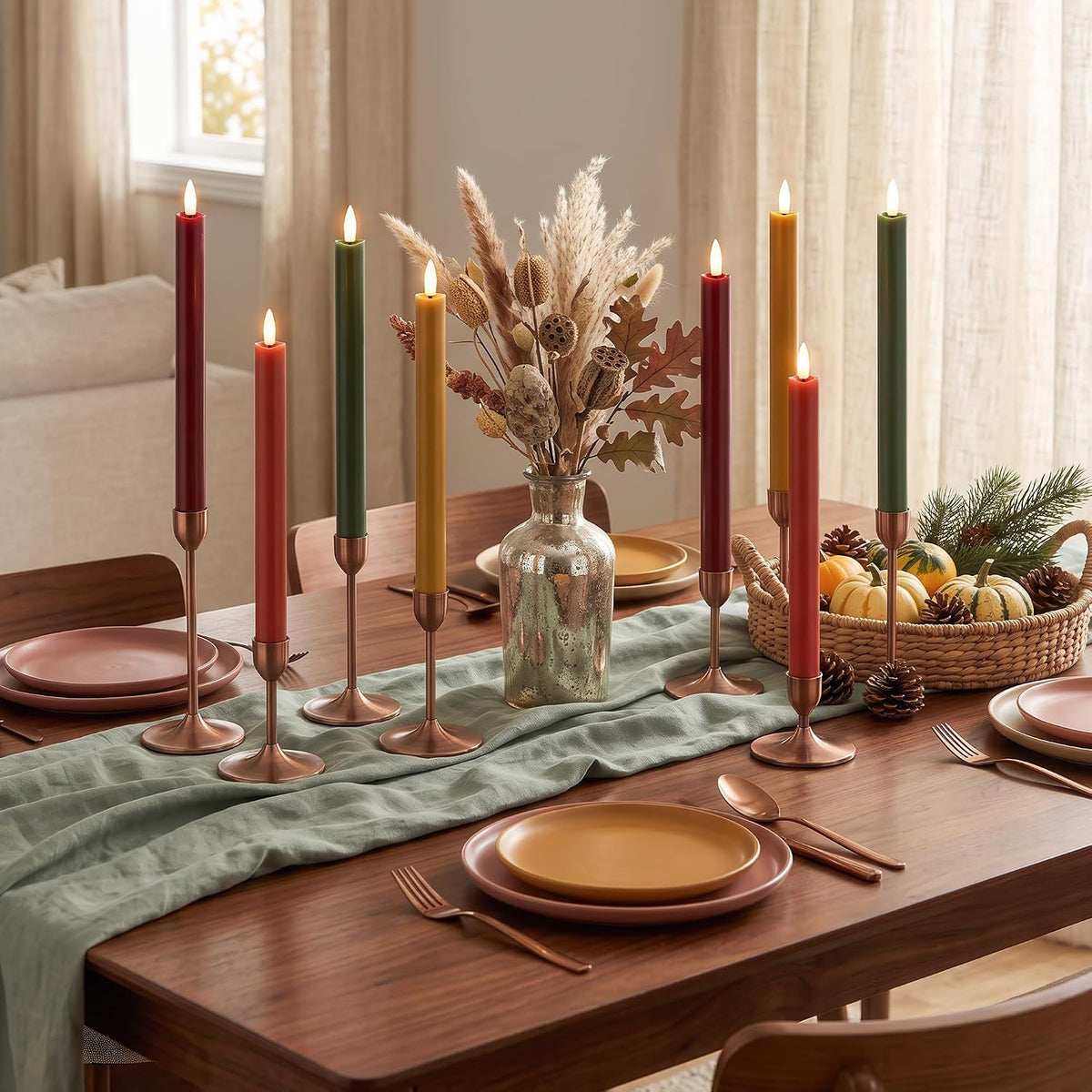 Fall Taper Candles Flameless Candle Sticks Battery Powered, Remote, 4 Pack