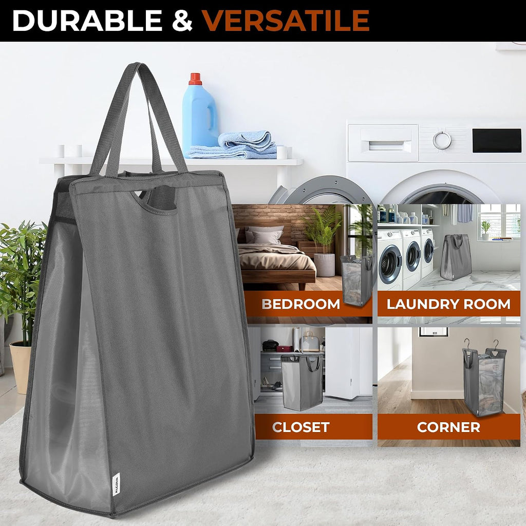 ALCOVA 2 Pack Hanging Laundry Hamper, 59L Over the Door Laundry Bag, Grey