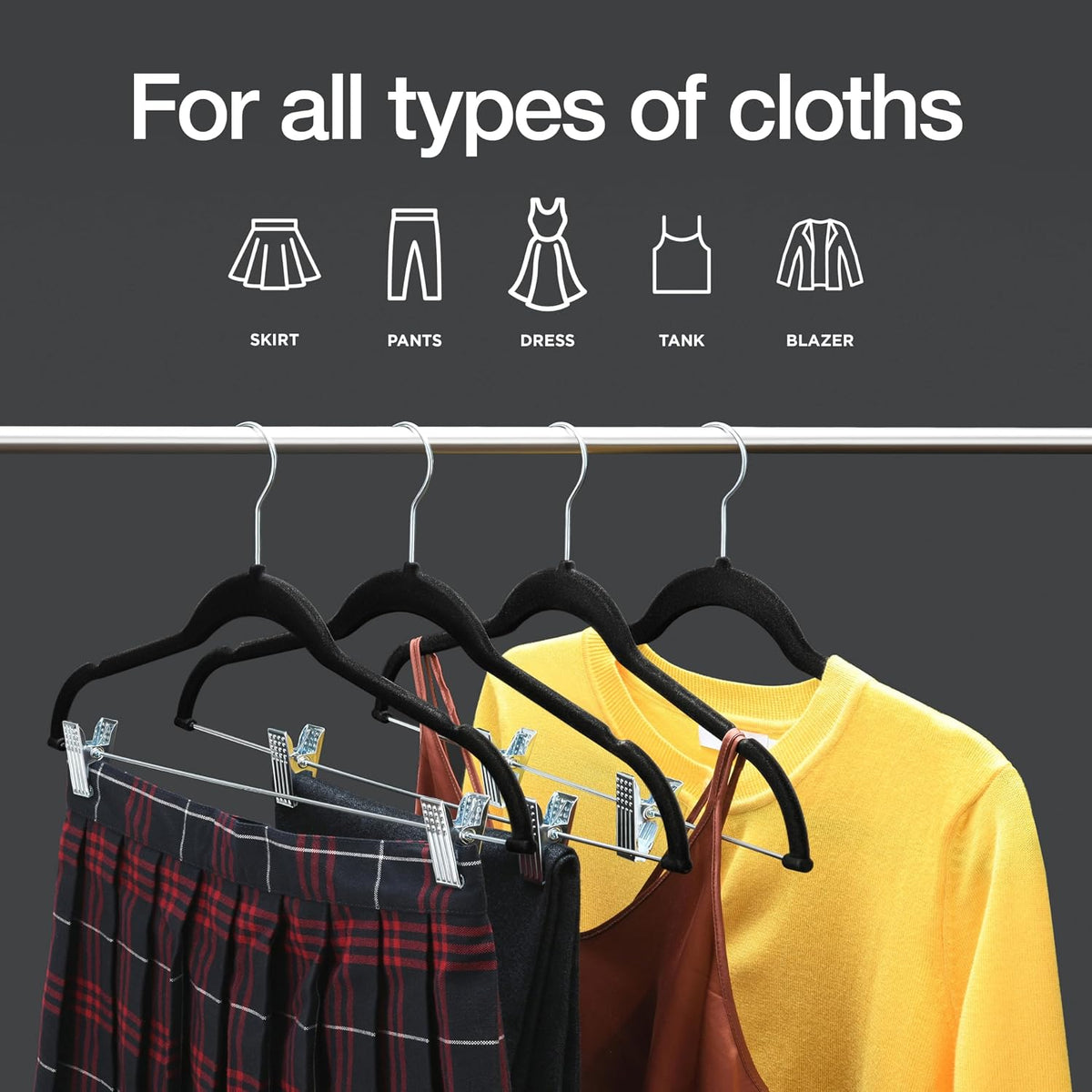 Home-it Pants Hangers with Clips 10 Pack, Black Velvet Non Slip Save Space