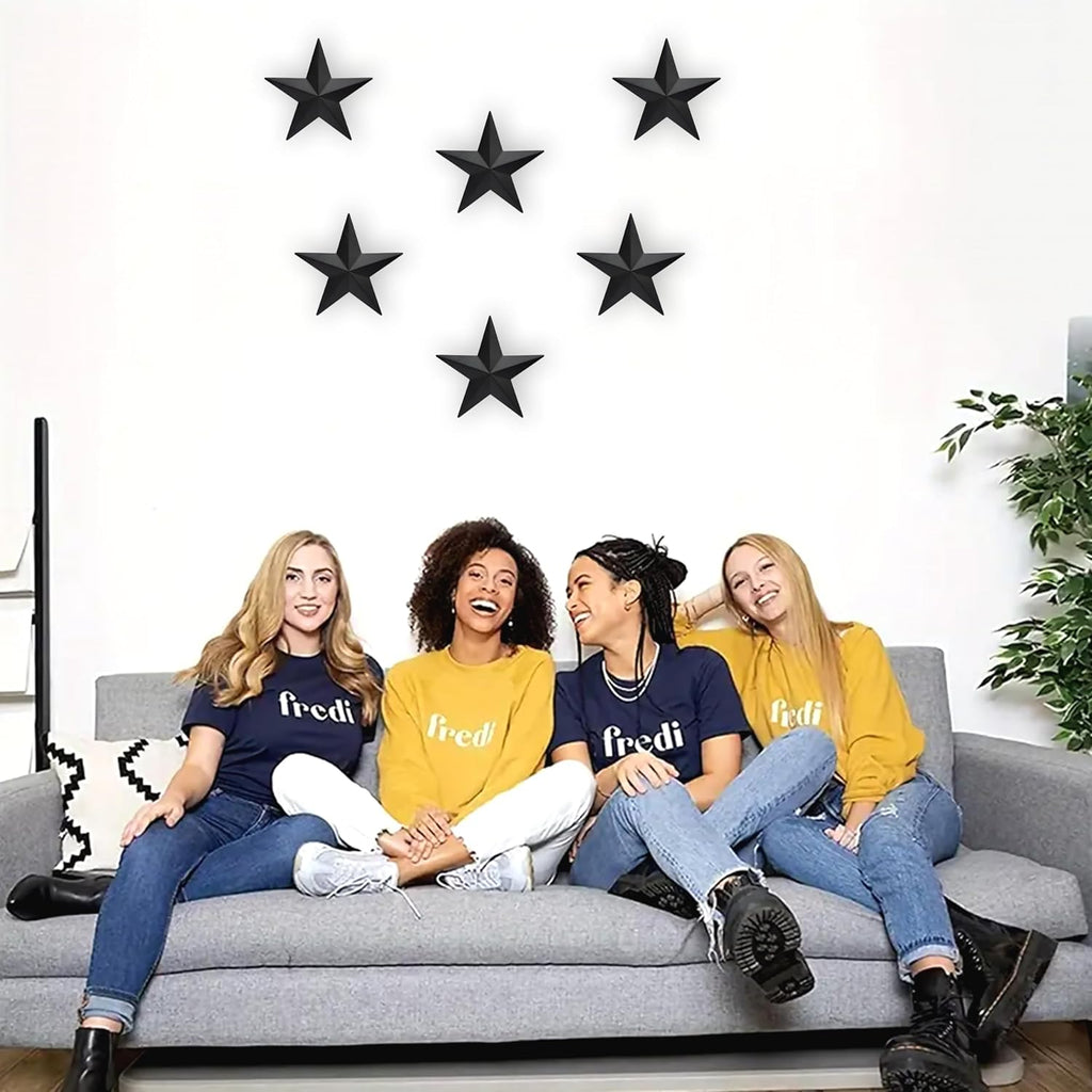 JoyEvy 6" 6pieces Black Metal Barn Star Wall Decor,Texas Stars Art,Metal Stars Rustic Vintage Western Country Farmhouse Home Decoration