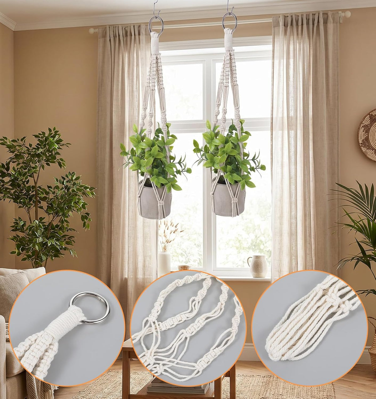 2 Pack Macrame Plant Hanger, Small Macrame Plant Hangers with Hooks