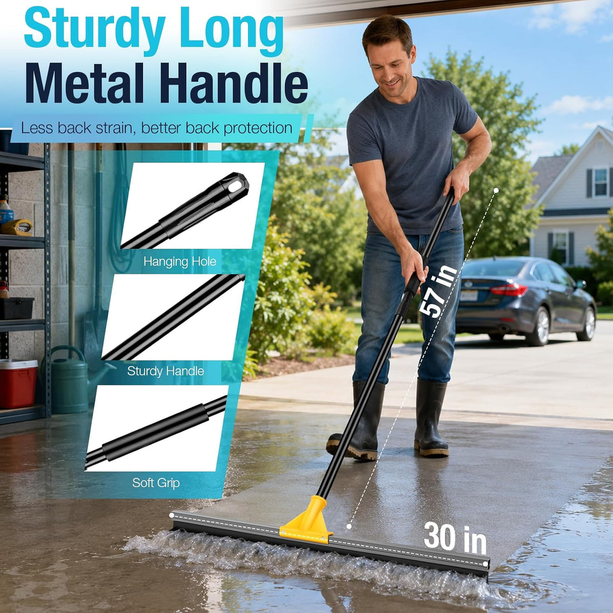 SOBONNE 30" Large Floor Squeegee Broom for Concrete Water Removal