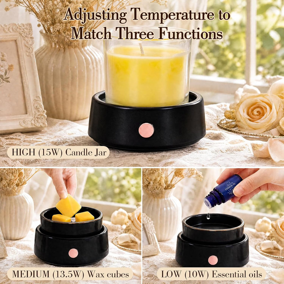 Candle Melt Warmer with Timer Auto Shut-Off Ceramic Electric Wax Burner Melter Timer Adjust Fragrance Intensity for Scented Wax Melts Candle Jars Essential Oils Home Office Gift Decor