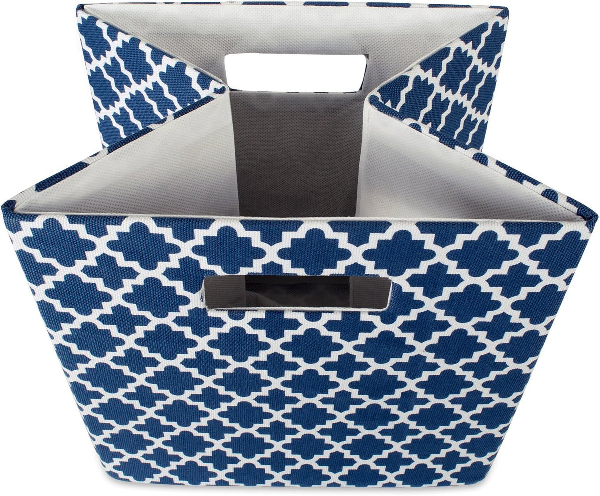 DII Hard Sided Collapsible Fabric Storage Container for Nursery, Offices, & Home Organization, (13x13x13) - Lattice Nautical Blue