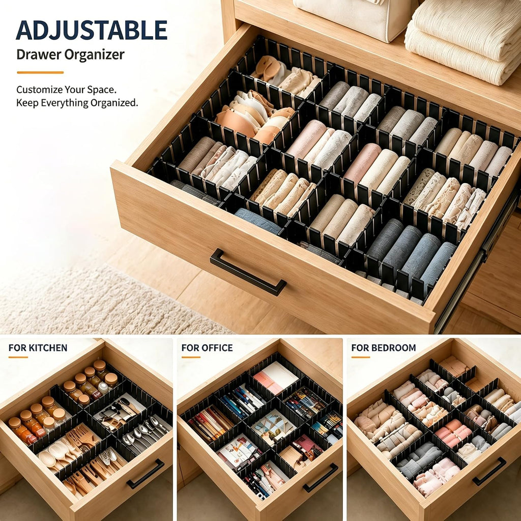 Adjustable Drawer Dividers, Cut-to-Fit DIY Organizers, Black 32 Pack