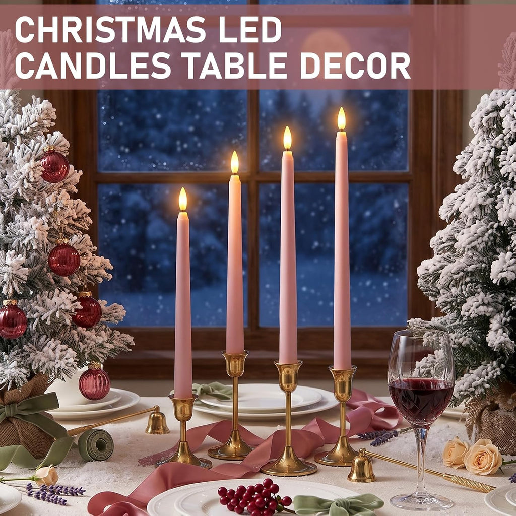 24 Pcs LED Taper Candle, Classic, 8.5",9.65",10.8",12.8", Pale Pink