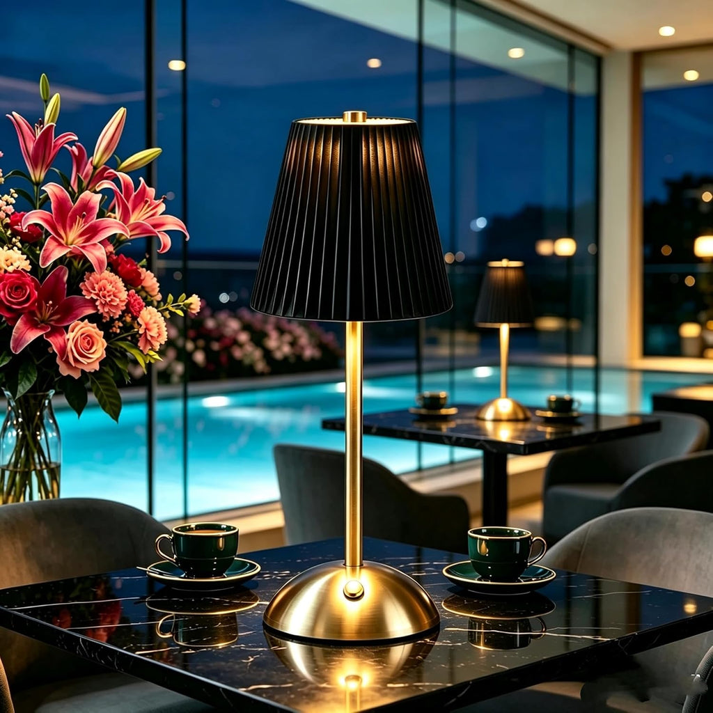 Cordless LED Table Lamp with Dimmer, Built-in Rechargeable Battery, 3-Level Brightness, Patio Table Lamp, Bedside Night Lamp, Ambient Light for Restaurant, Antique Brass (Black)