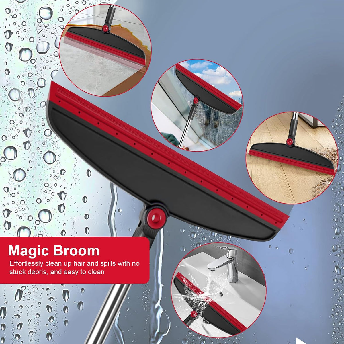 Broom and Dustpan Combo Set, 51" Long Handle with Silicone Squeegee