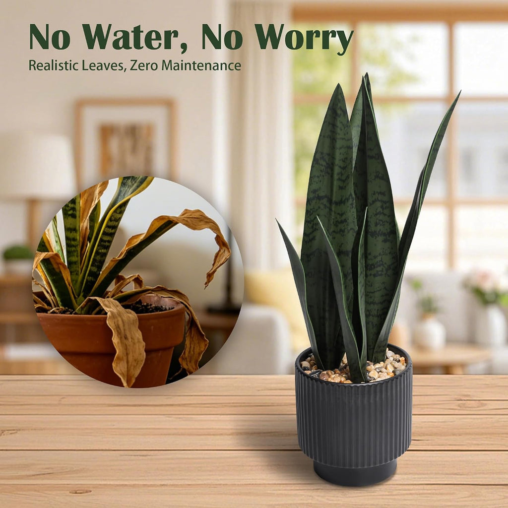 2Pcs Artificial Plants Sansevieria Snake Plant with Ceramic Pot