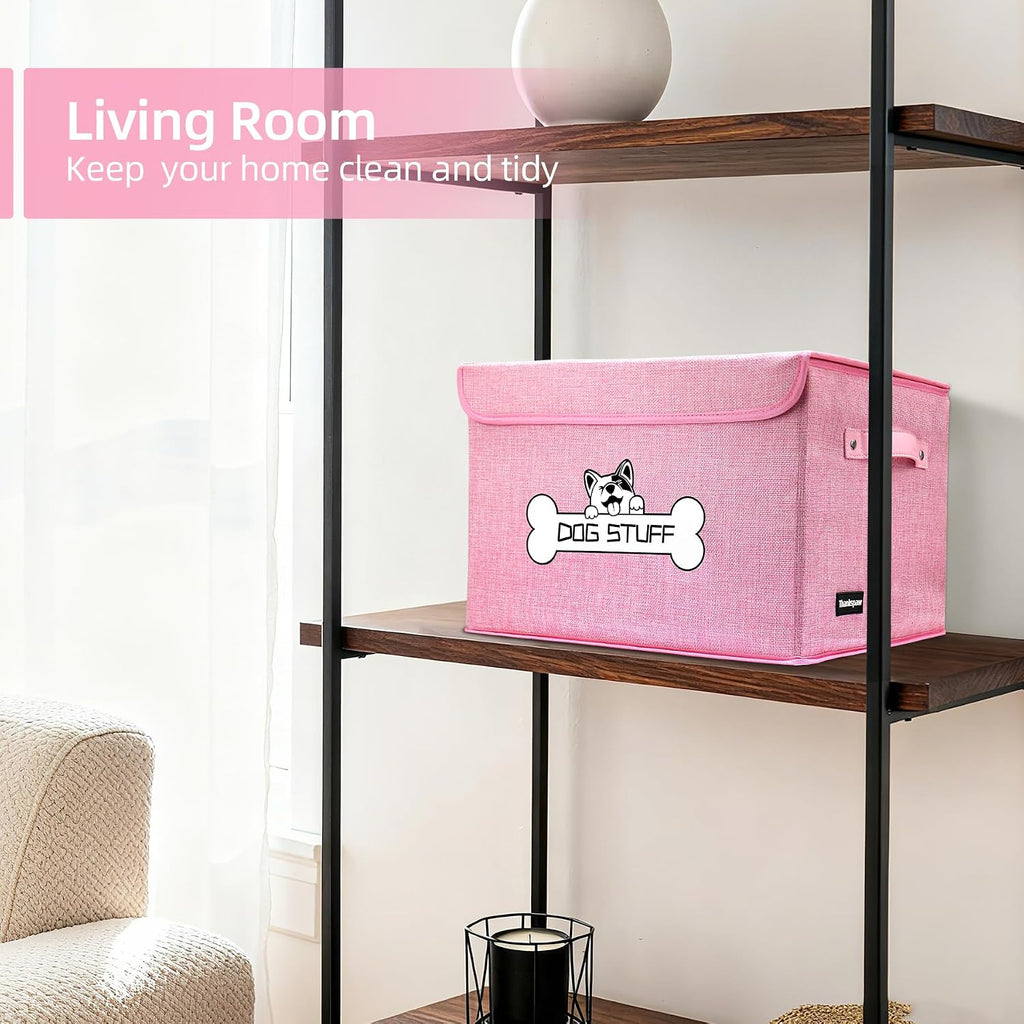 Dog Toy Basket with Lid, Collapsible Box for Pet Accessories