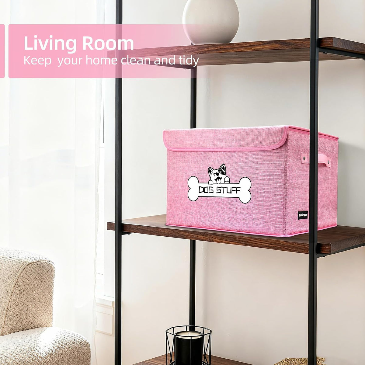 Dog Toy Basket with Lid, Collapsible Box for Pet Accessories