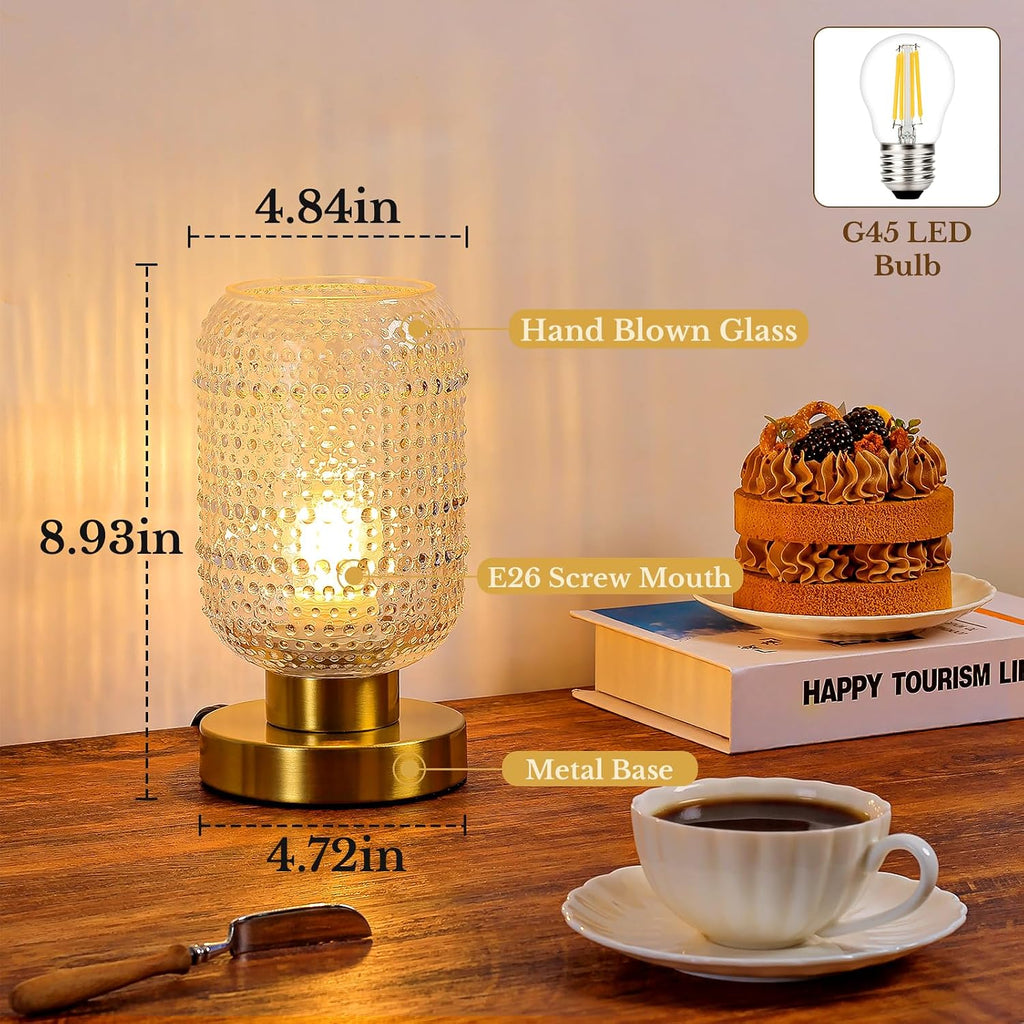 ZYER 8.9in Clear Table Lamp, Touch Control Bedside Lamp Small Vintage Lamp