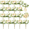 Jexine Artificial Peonies Flowers, White, Champagne, 24 Bundles
