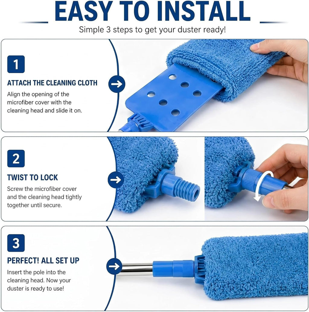 Retractable Gap Dust Cleaner Under Appliance Cleaning Tool, Flat Duster for Under Refrigerator Fridge Stove Couch Bed, Skinny Thin Duster for Tight Spaces (Blue)