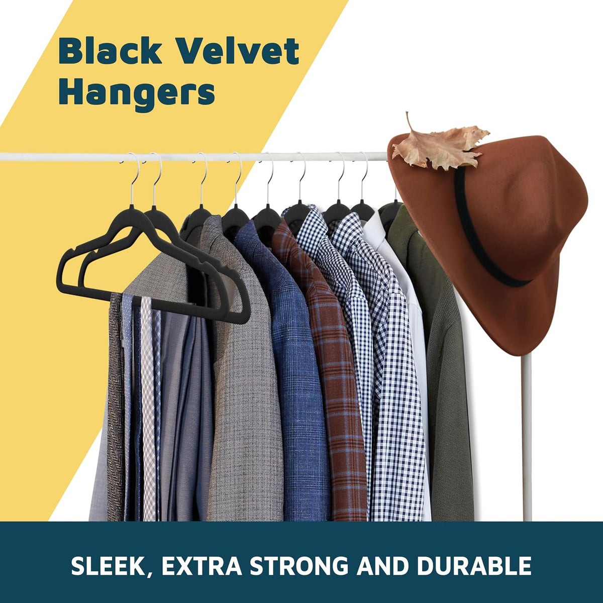 Lifemaster Velvet Non-Slip Plastic Hanger Set - 20 Pieces Non-Slip Clothes Hanger Set with 360° Swivel Hook, Space-Saving, Sleek Design, Smooth Velvet Finish, Lightweight Construction - Black