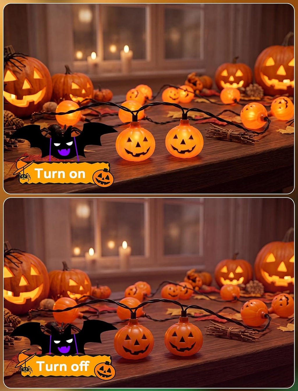 Halloween String Lights, 8.5Ft LED Pumpkin Lights String Lights Plug in, 10 Pumpkin String Light Connectable Indoor/Outdoor Halloween Decorations