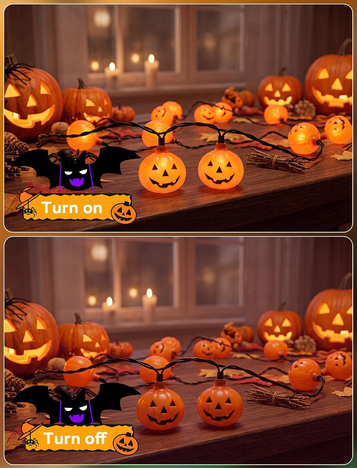 Halloween String Lights, 8.5Ft LED Pumpkin Lights String Lights Plug in, 10 Pumpkin String Light Connectable Indoor/Outdoor Halloween Decorations