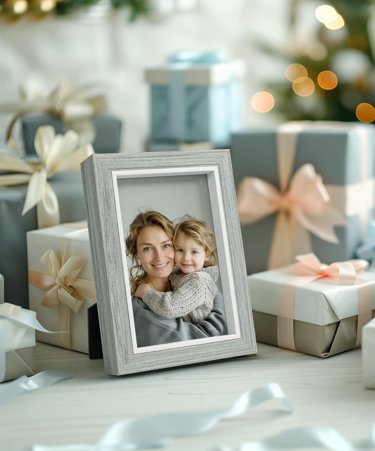 Afuly 4x6 Picture Frames Grey Wood Texture Photo Frame Set of 2